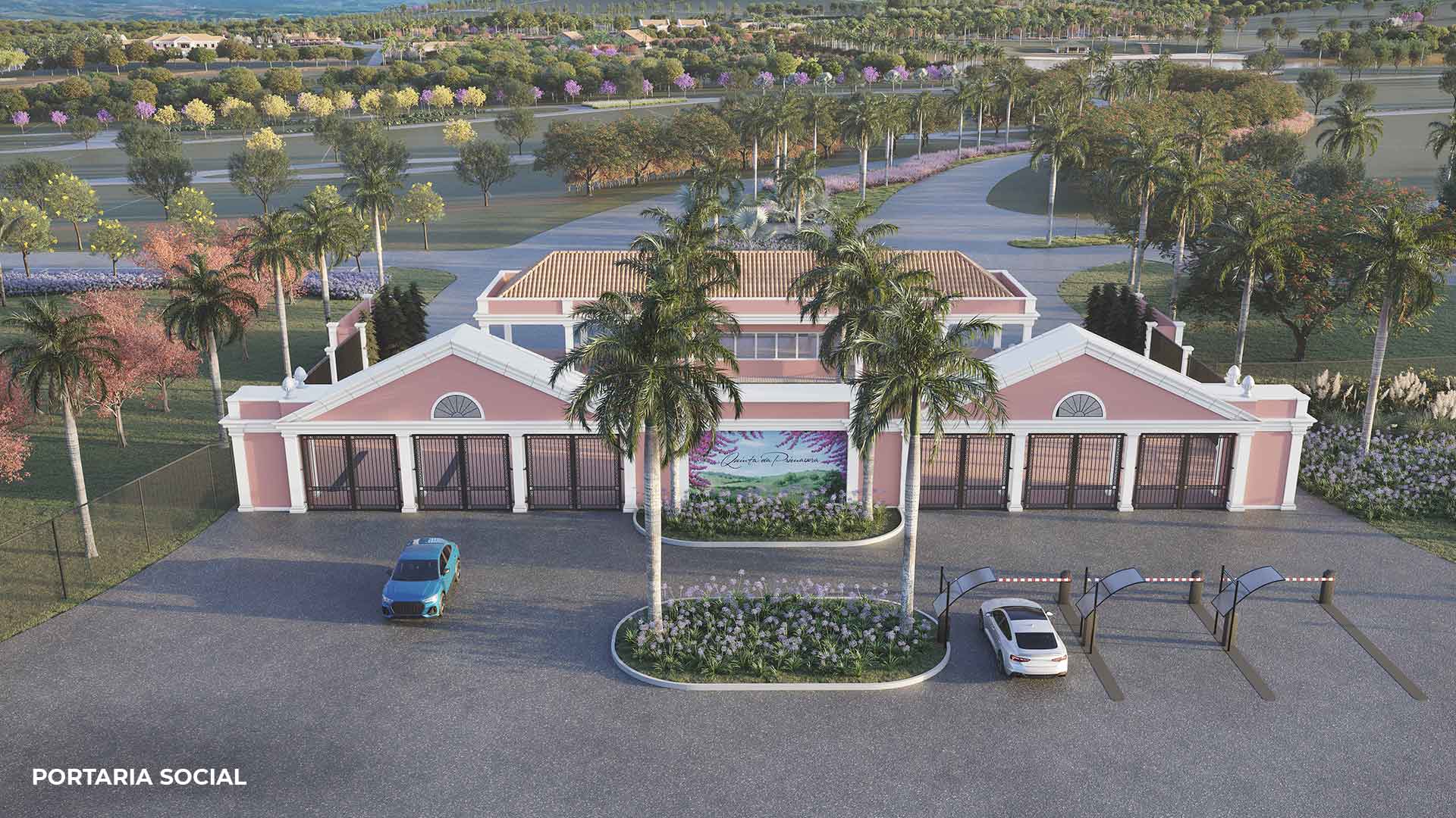 Quinta da Primavera - A portaria da Quinta da Primavera reflete o padrão e o cuidado de todo o empreendimento - Elegância e segurança em cada detalhe.